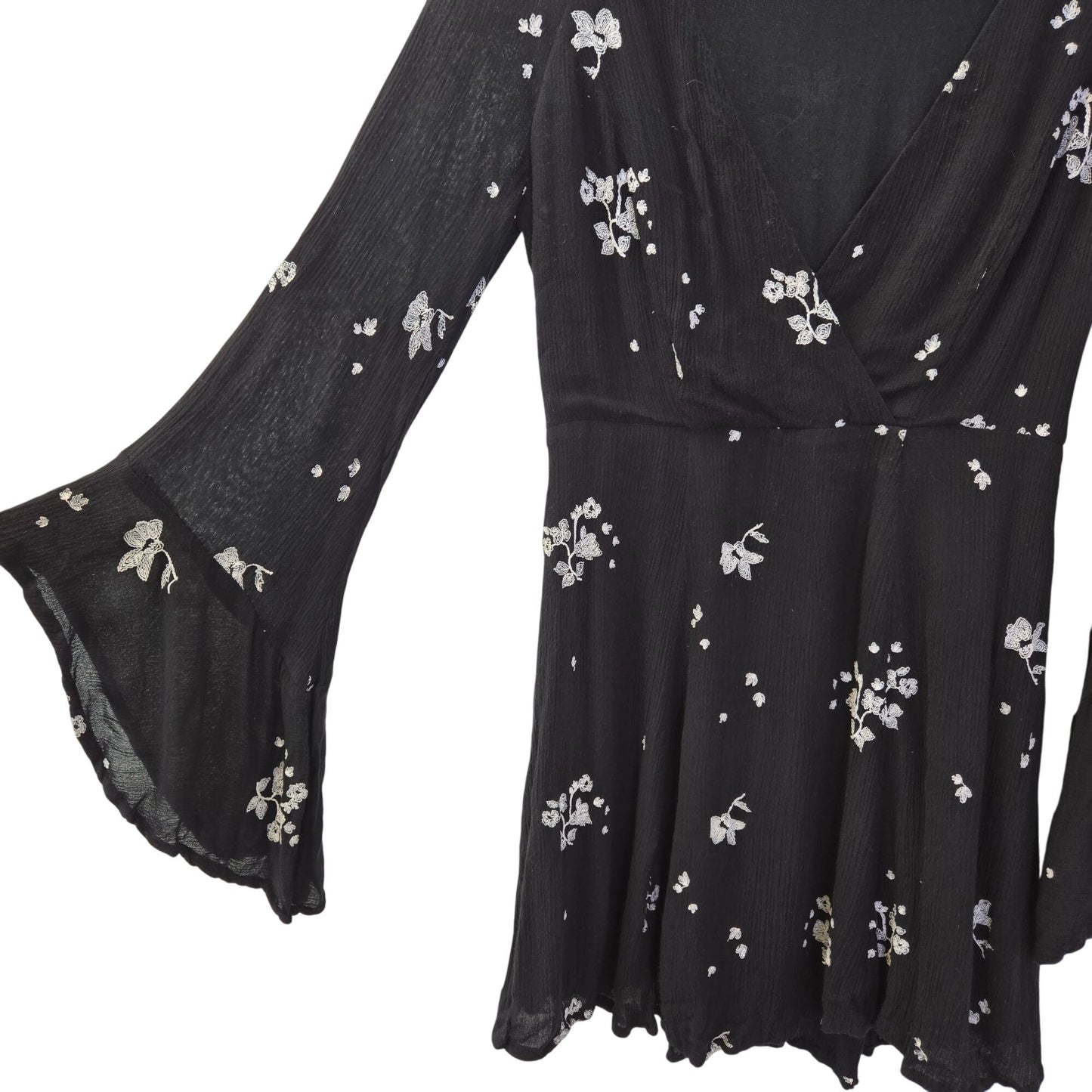 Free People Jasmine Gauzy Floral Embroidered Bell Sleeve Boho Dress Size 0
