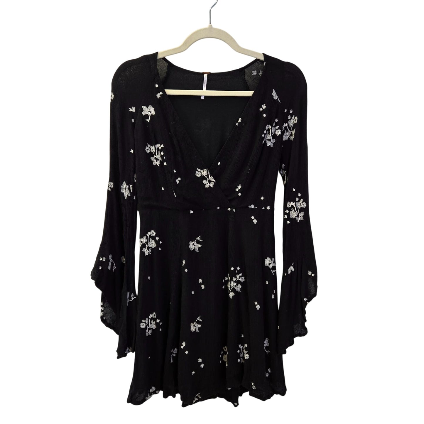 Free People Jasmine Gauzy Floral Embroidered Bell Sleeve Boho Dress Size 0