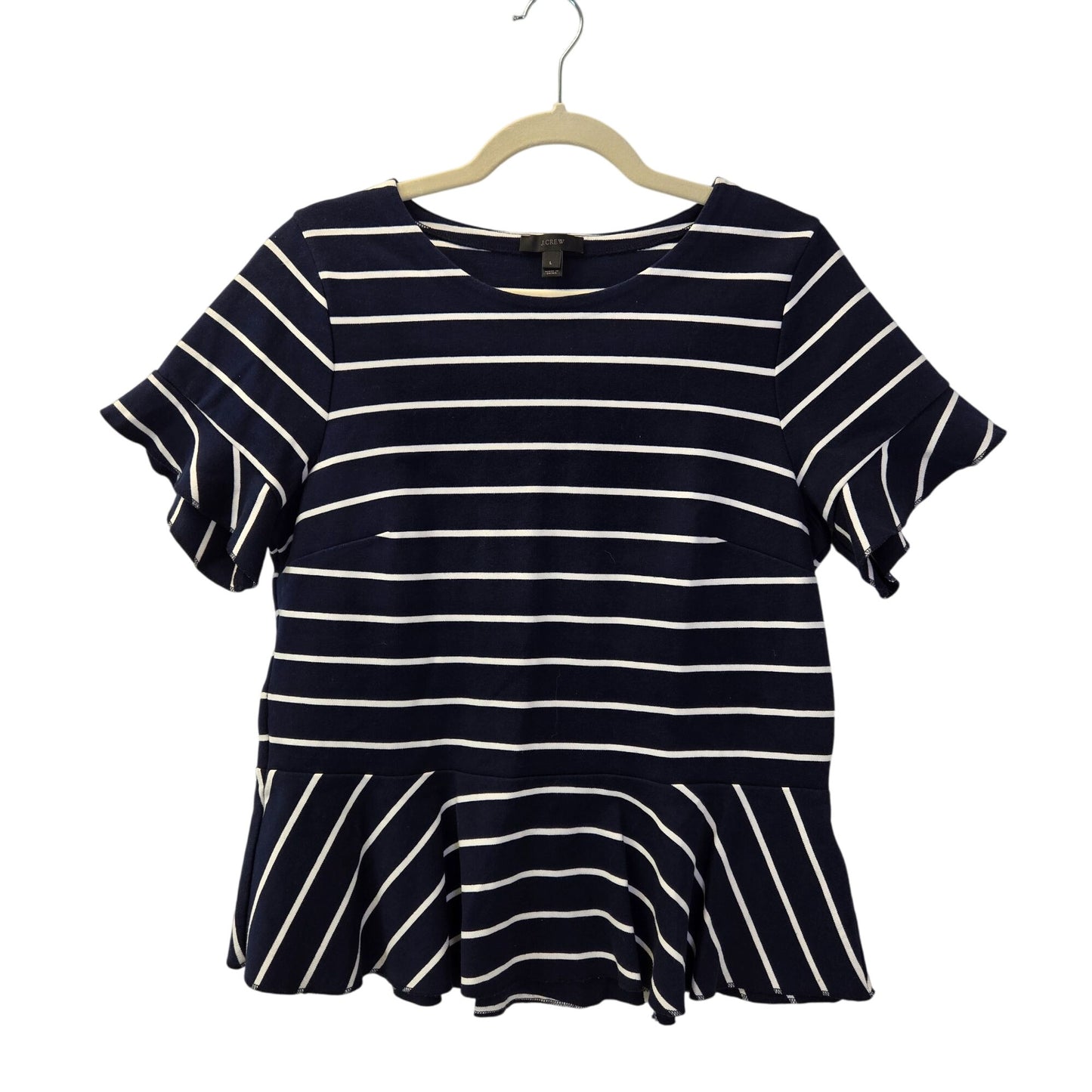 J. Crew Striped Ruffle Sleeve Peplum Hem Top Size Large