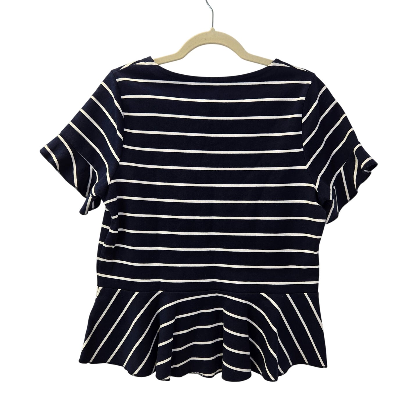 J. Crew Striped Ruffle Sleeve Peplum Hem Top Size Large