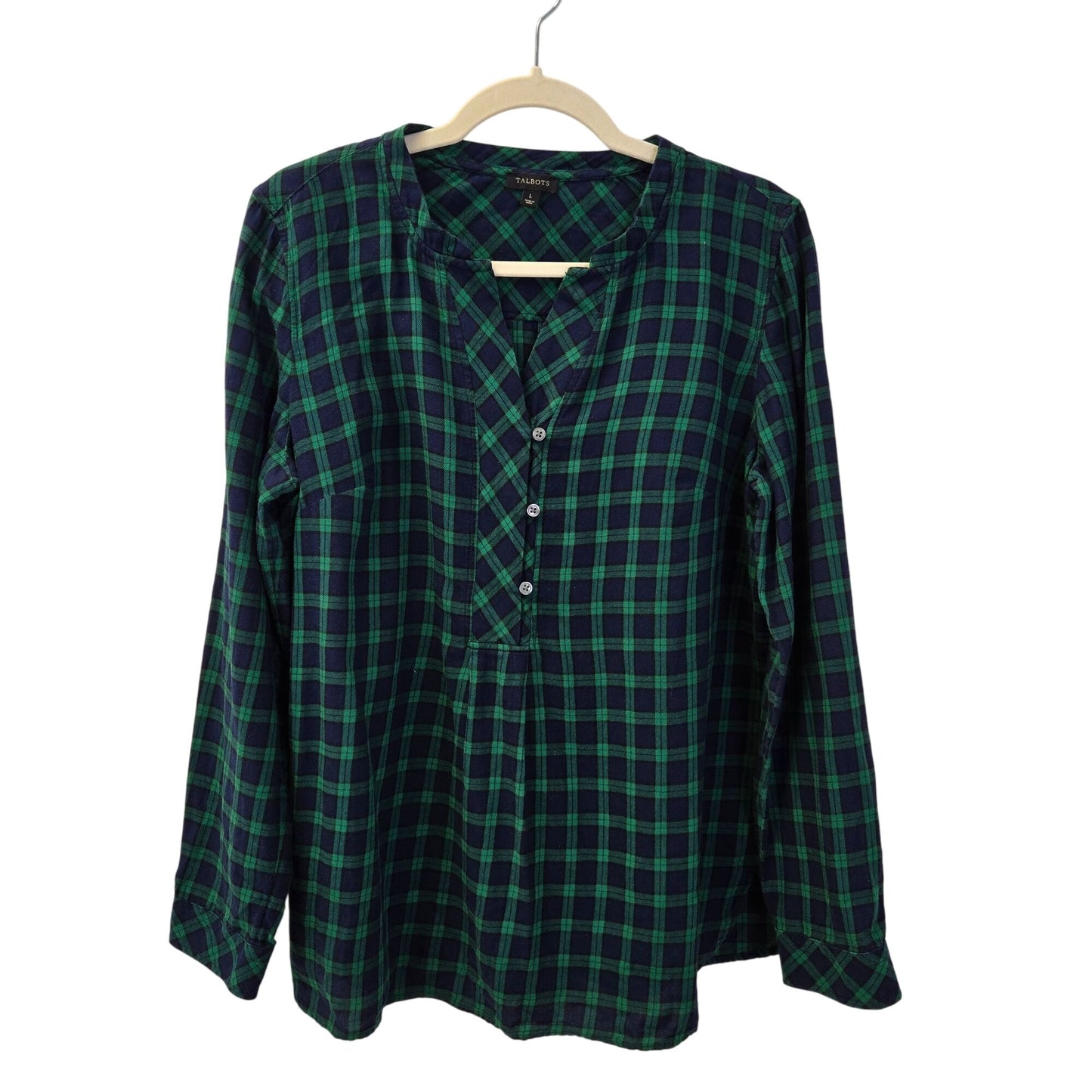 Talbots Scotch Plaid 1/2 Button Down Popover Top Size Large