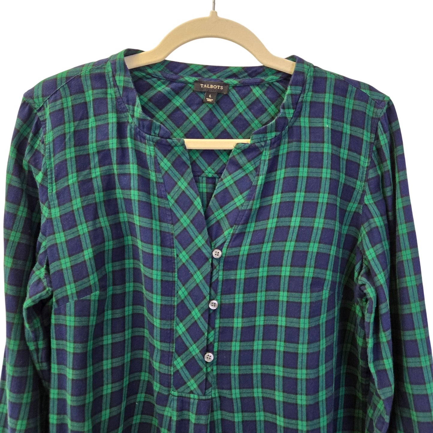 Talbots Scotch Plaid 1/2 Button Down Popover Top Size Large