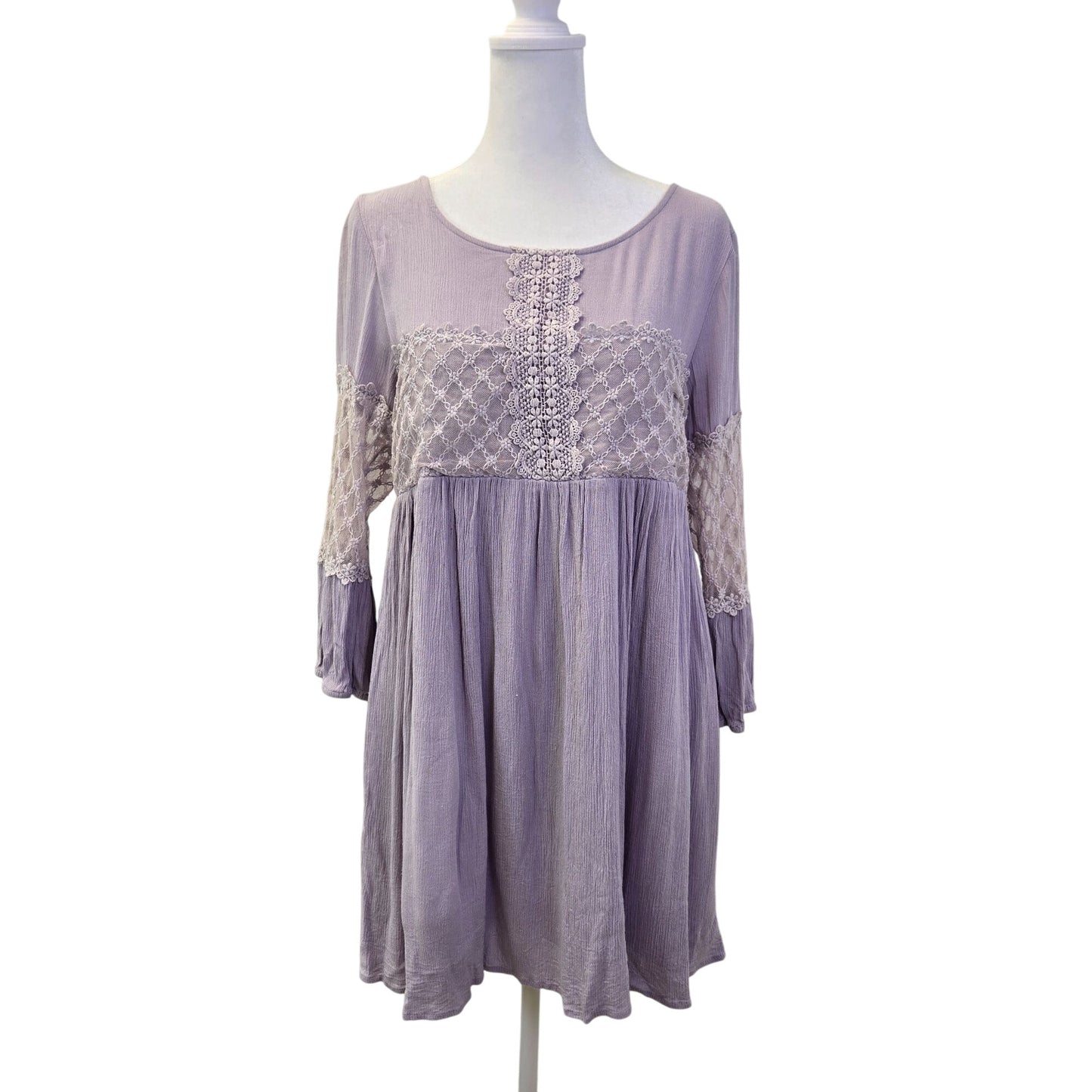 Peach Love Rayon Lace Embellished Boho Mini Dress Size Large