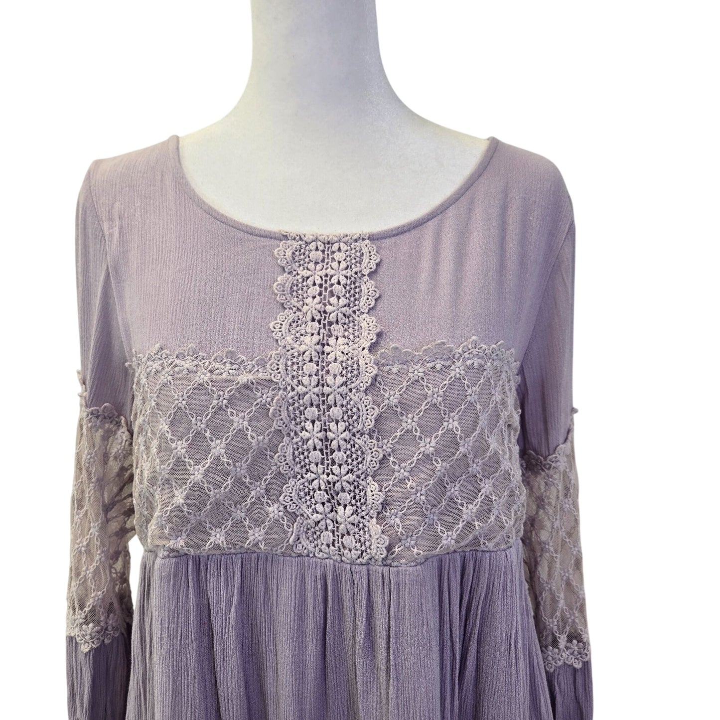 Peach Love Rayon Lace Embellished Boho Mini Dress Size Large