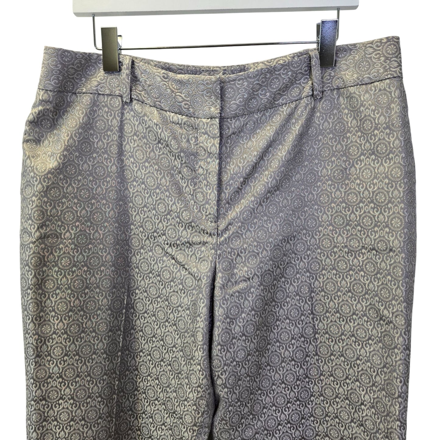 Ann Taylor 100% Silk Jacquard Print Metallic Trouser Pants Size 14