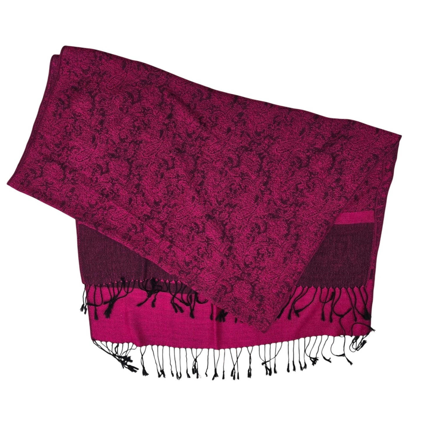 Pashmina 100% Pashmina Paisley Print Fringe Trim Wrap Scarf