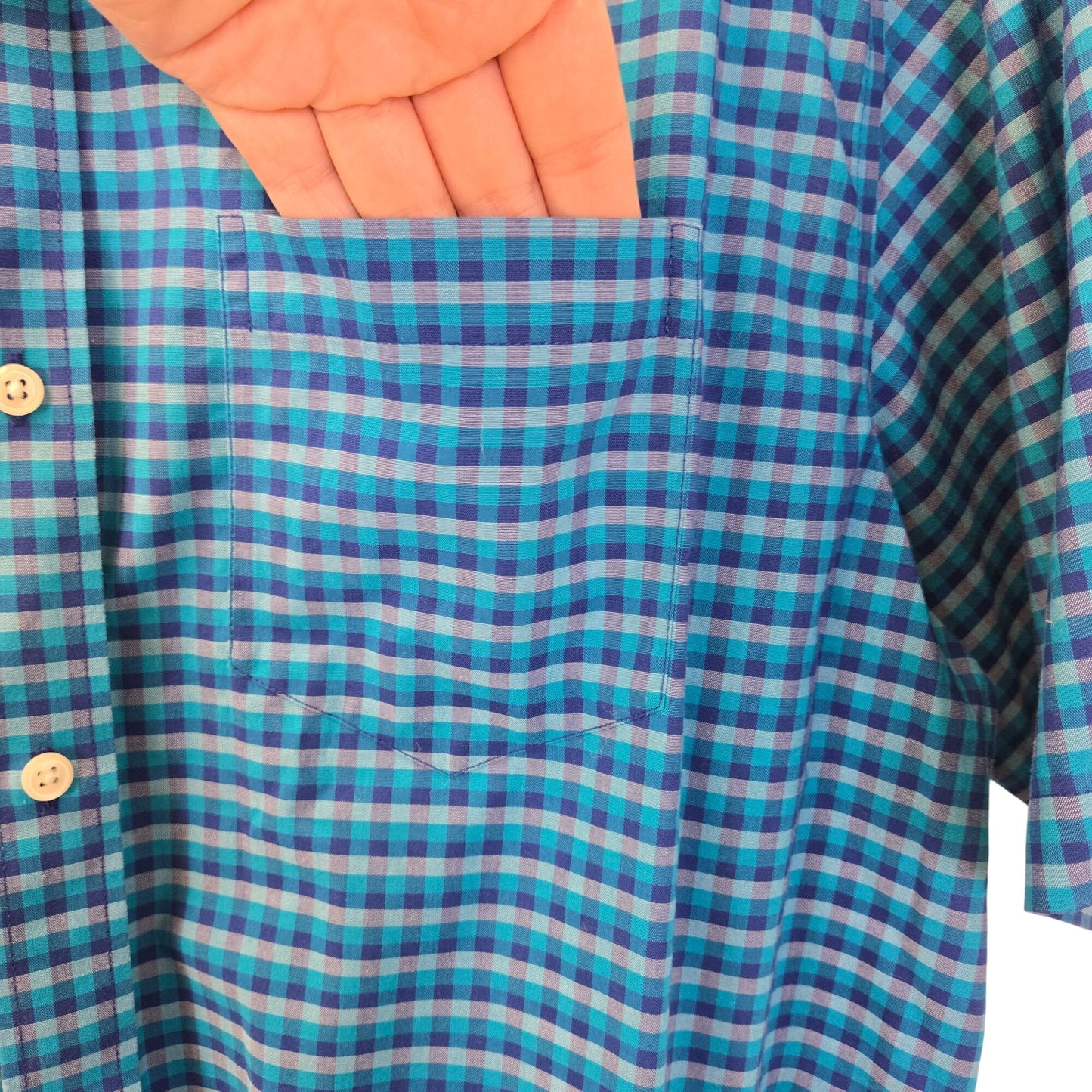 L.L. Bean Traditional Fit Checkered Short Sleeve Button Down Shirt Size Large