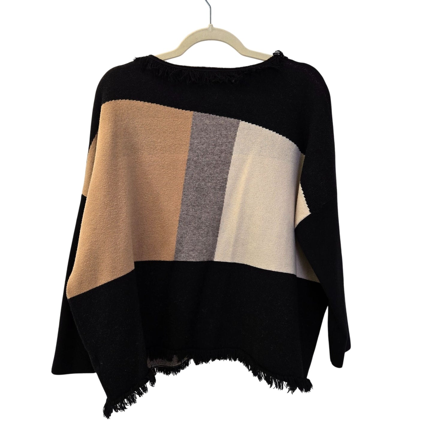 THML Oversized Colorblock Fringe Trim Crewneck Sweater Size Medium