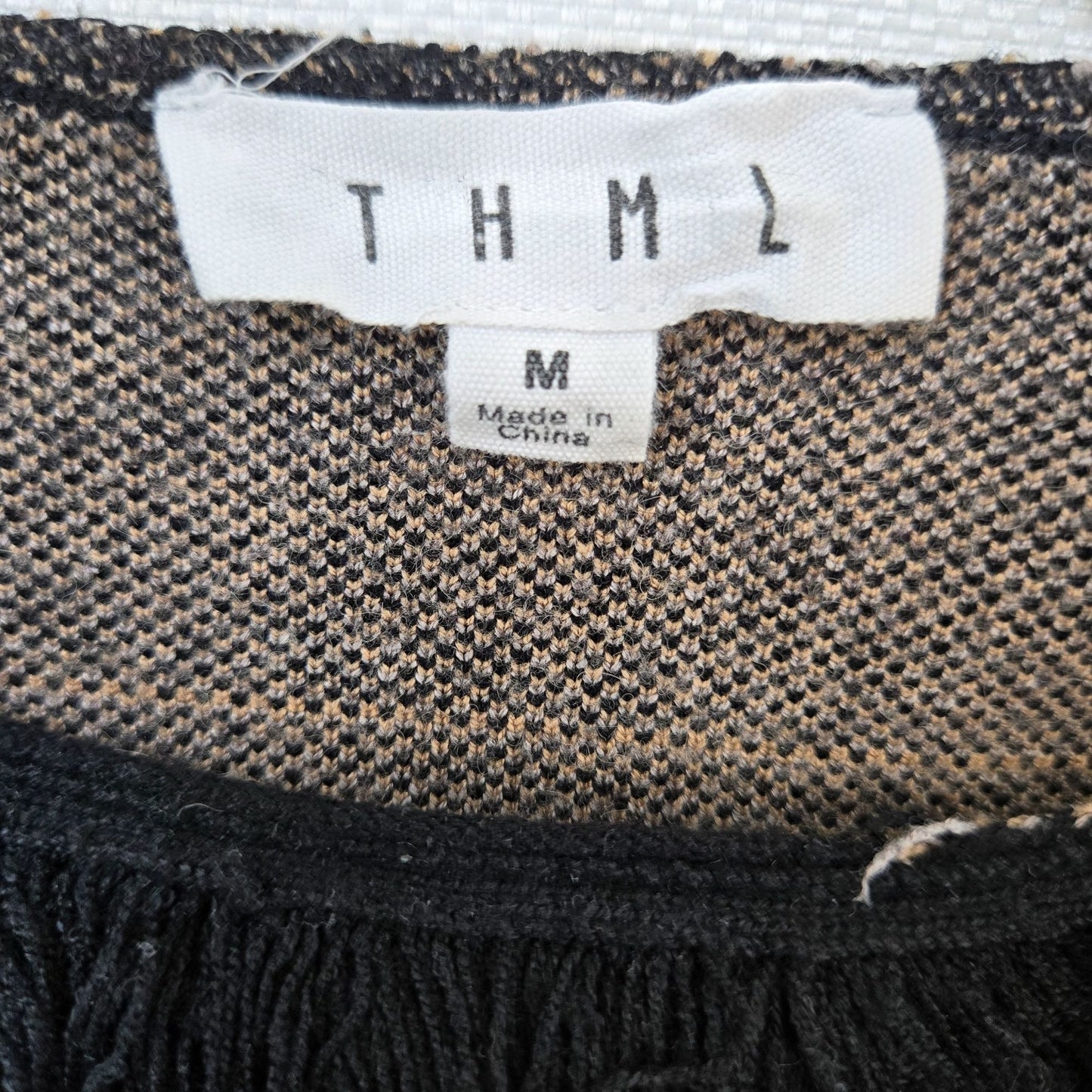 THML Oversized Colorblock Fringe Trim Crewneck Sweater Size Medium