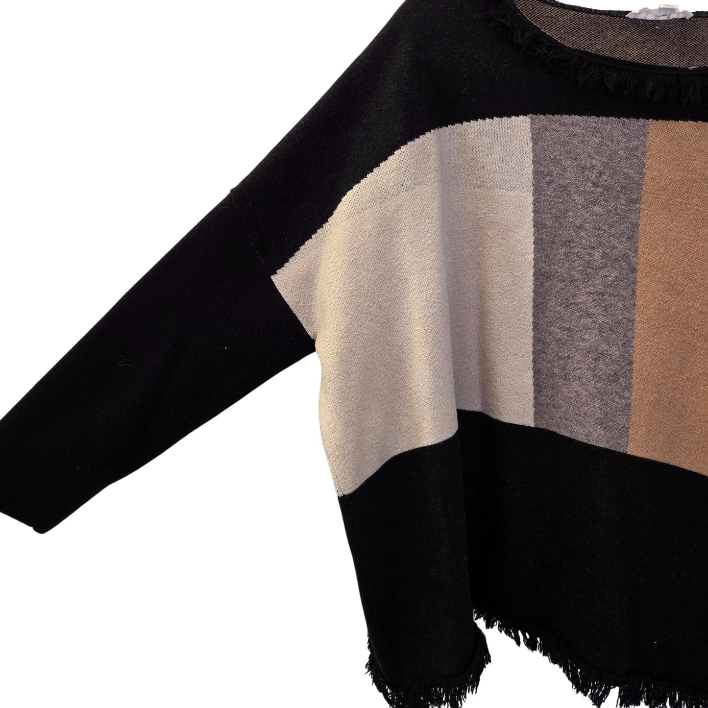 THML Oversized Colorblock Fringe Trim Crewneck Sweater Size Medium