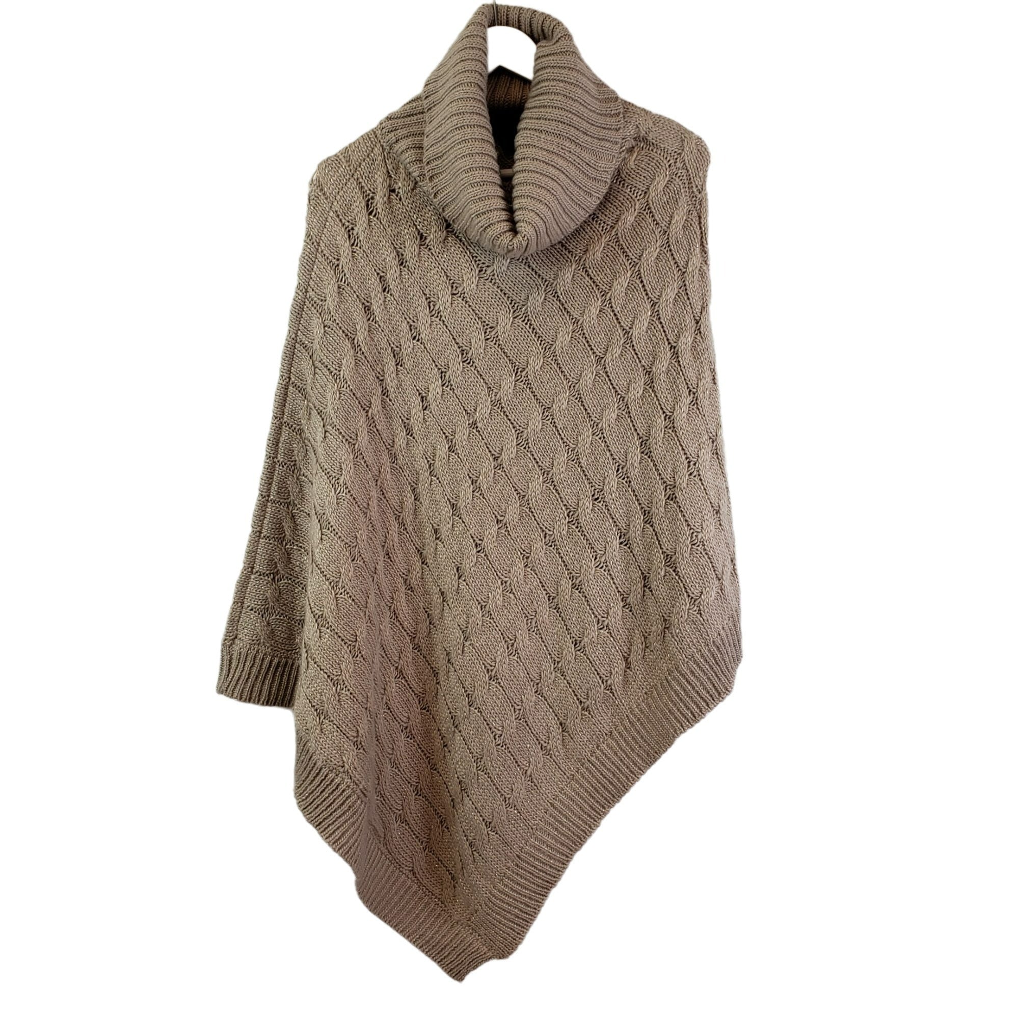 Hem & Thread Mock Neck Cable Knit Poncho  Cable knit poncho, Knitted poncho,  Poncho