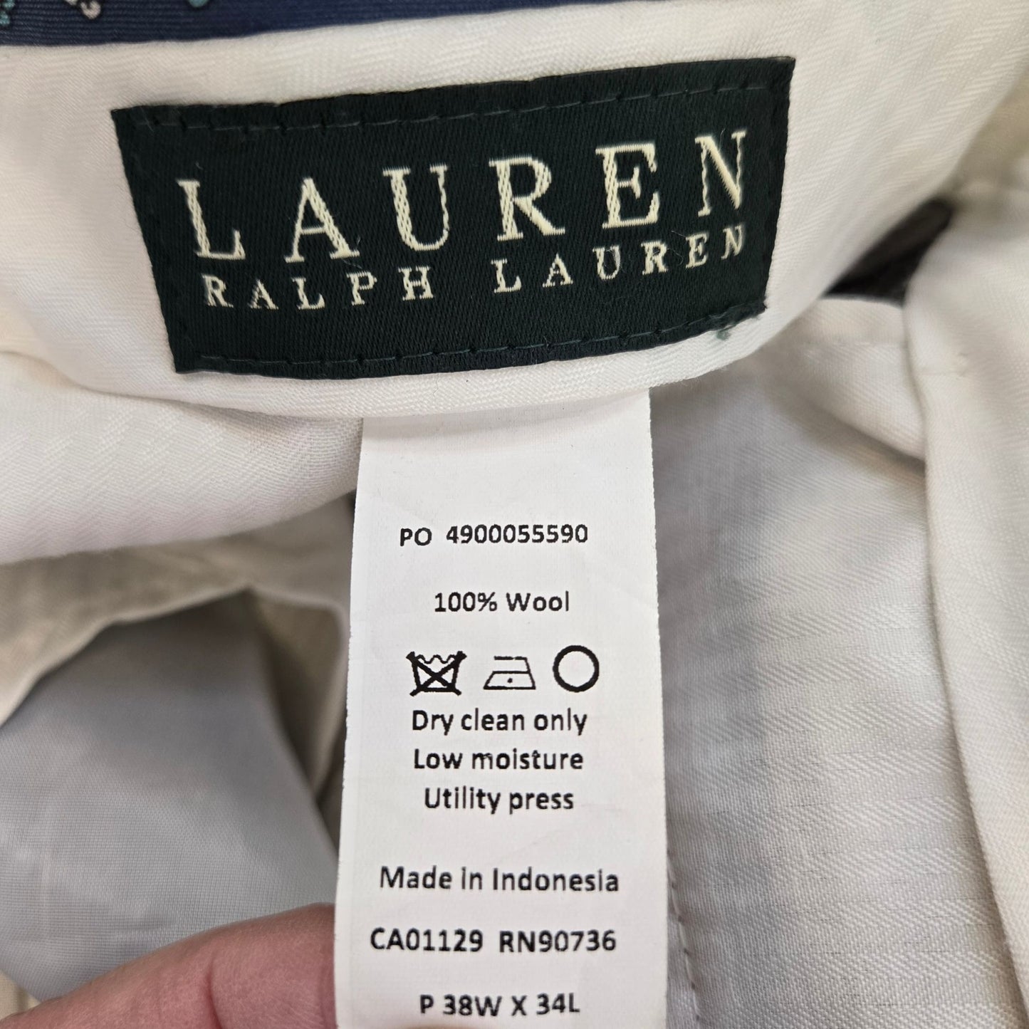 Lauren Ralph Lauren 100% Wool Windowpane Plaid Trouser Pants Size 38x34