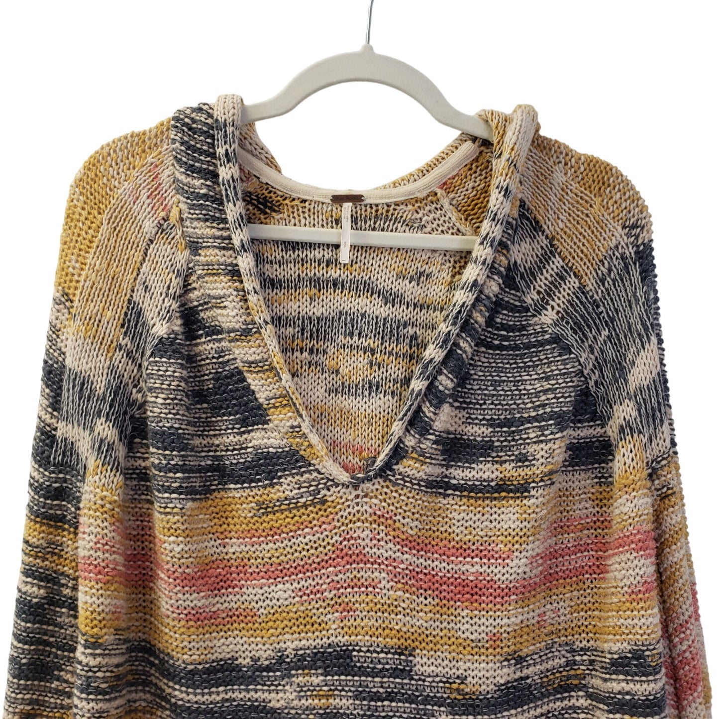 Free People Snow Cone Printed Oversized Linen Blend Hooded Sweater Size S/M