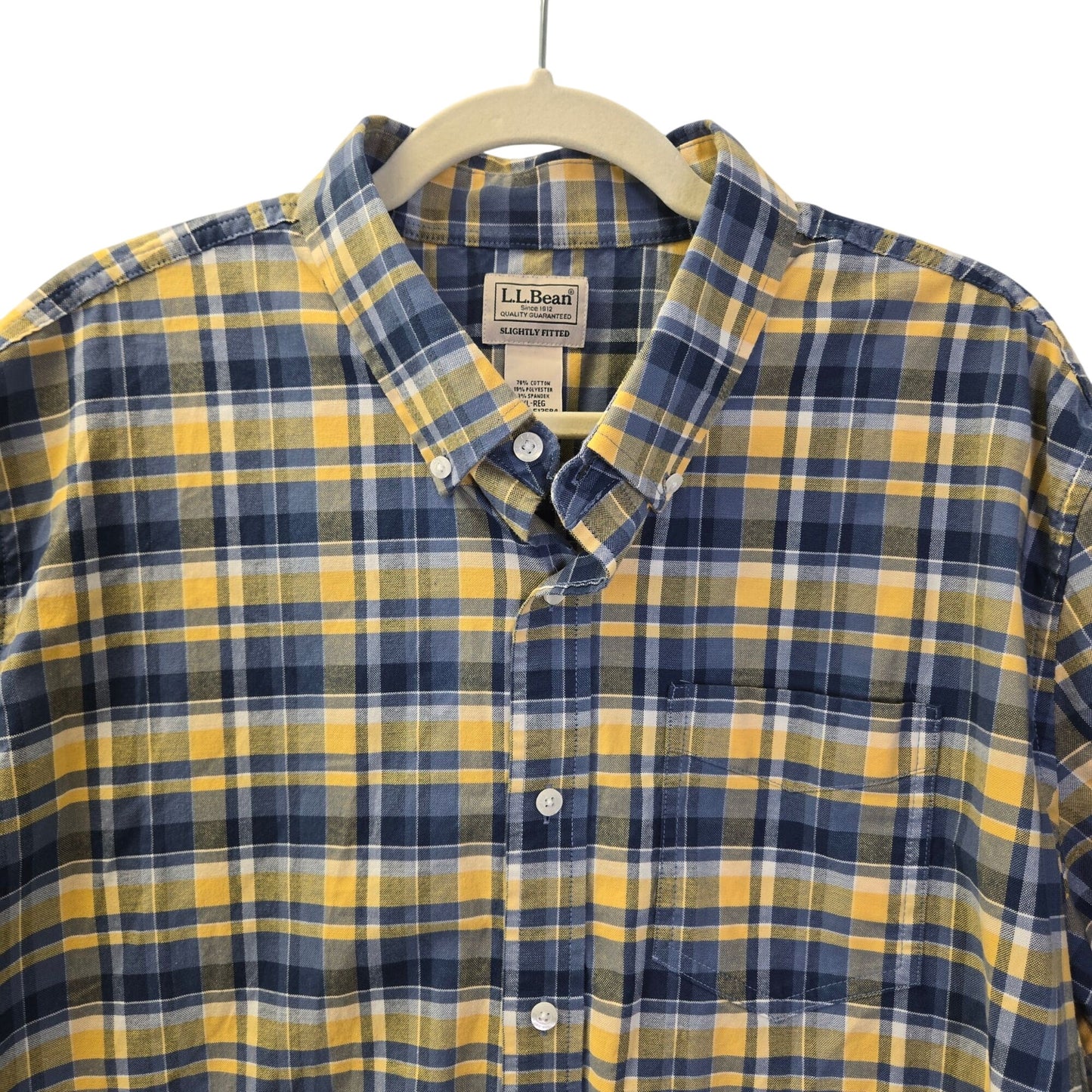 L.L. Bean Slightly Fitted Plaid Short Sleeve Button Down Shirt Size XL