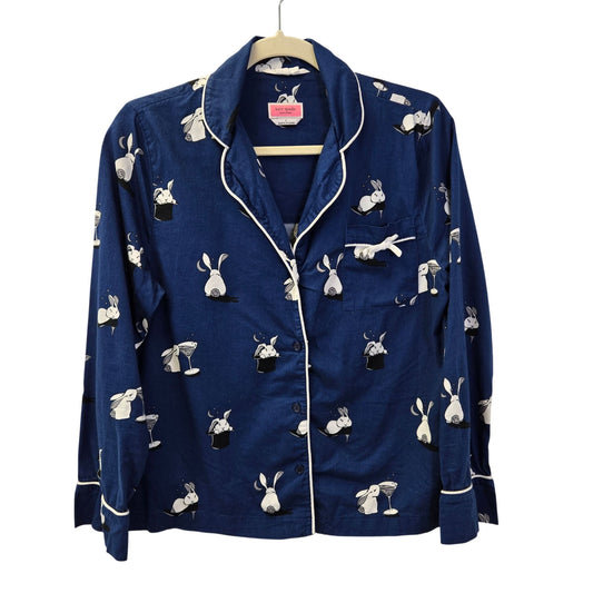 Kate Spade Bun Bun Bunny Magic Hat Martini Navy Blue Pajama Top Size Small