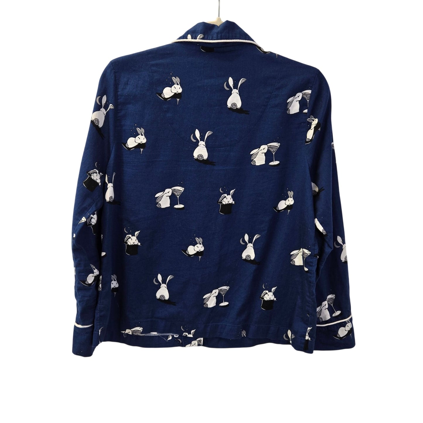 Kate Spade Bun Bun Bunny Magic Hat Martini Navy Blue Pajama Top Size Small