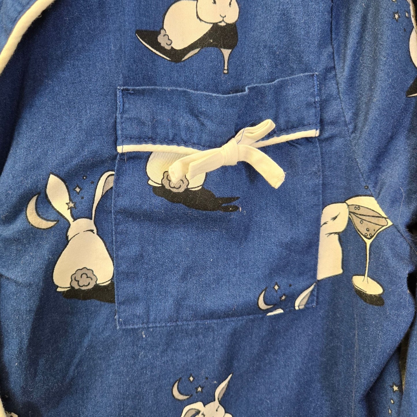 Kate Spade Bun Bun Bunny Magic Hat Martini Navy Blue Pajama Top Size Small