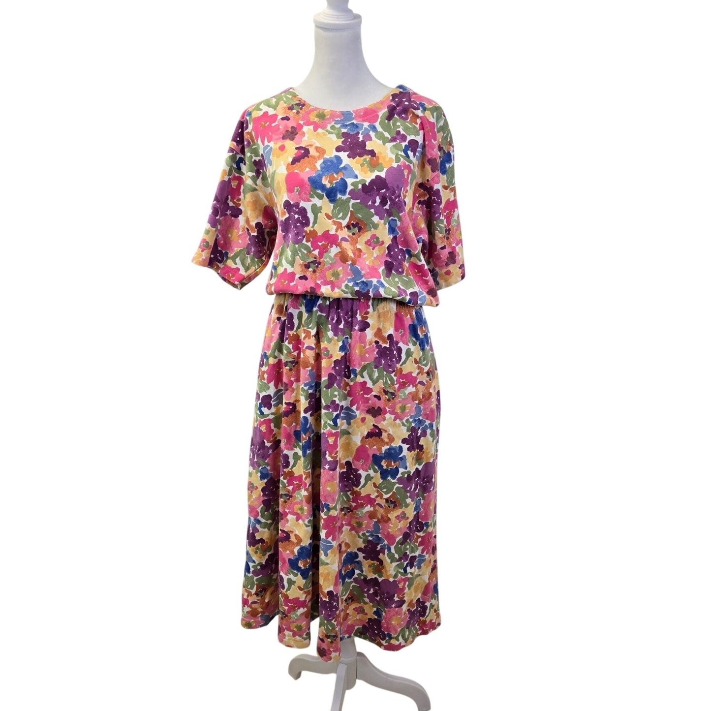 Eddie Bauer Floral Short Sleeve A-Line Midi Dress Size Medium