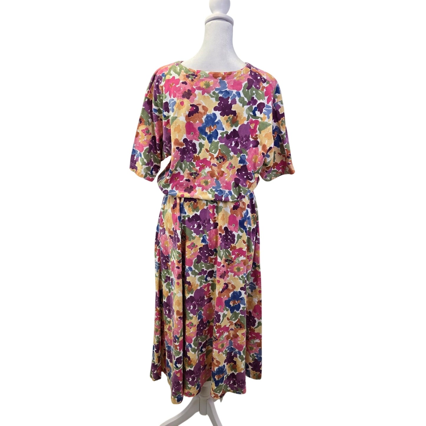 Eddie Bauer Floral Short Sleeve A-Line Midi Dress Size Medium