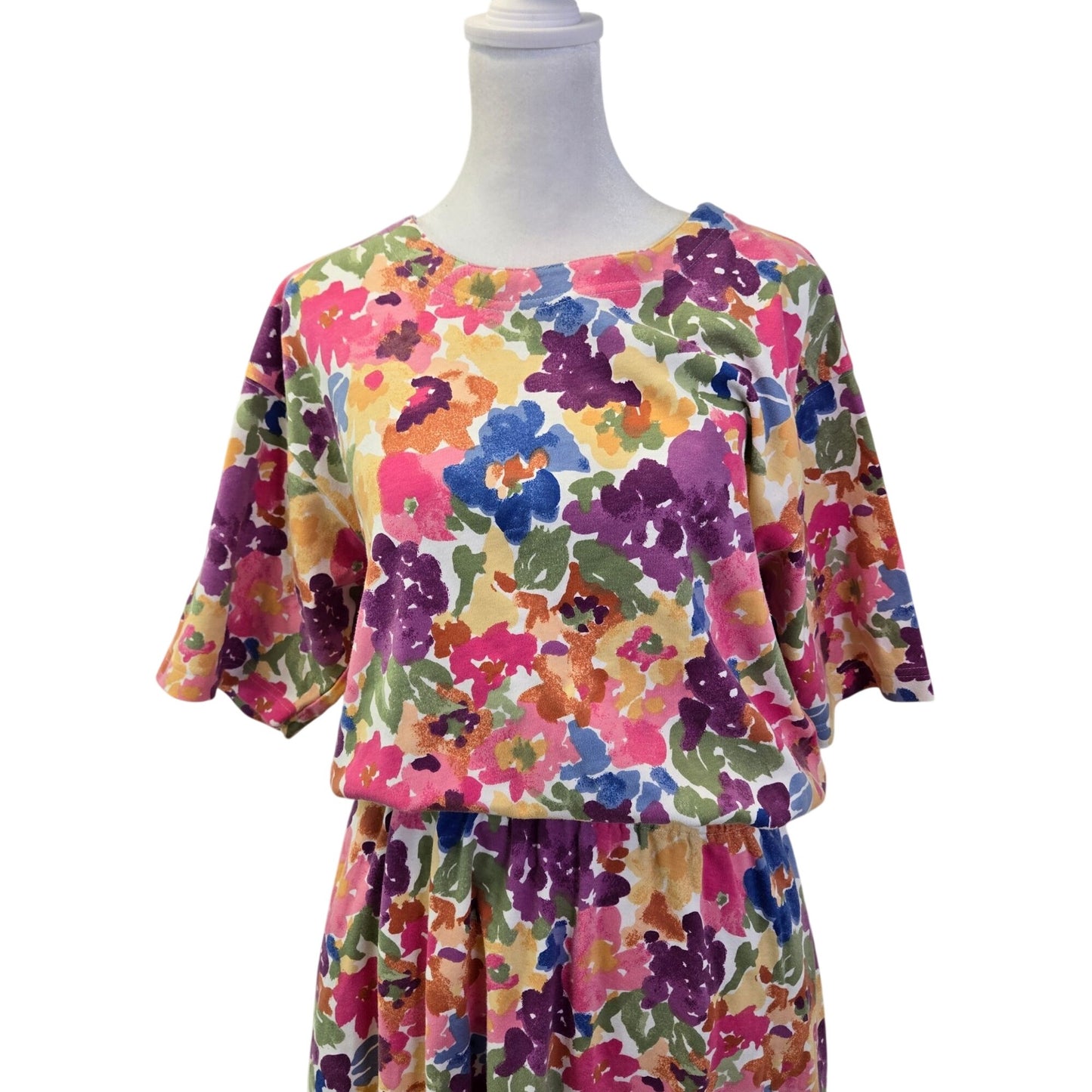 Eddie Bauer Floral Short Sleeve A-Line Midi Dress Size Medium