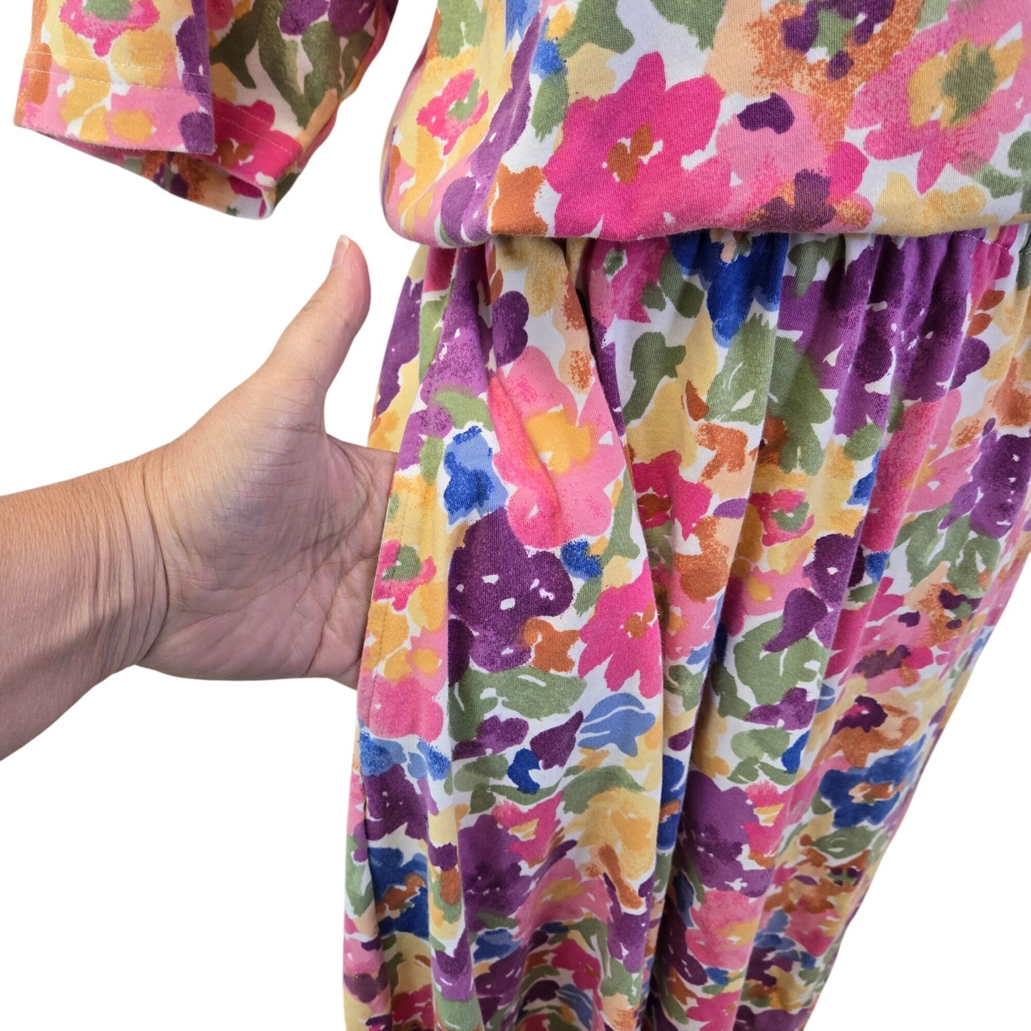 Eddie Bauer Floral Short Sleeve A-Line Midi Dress Size Medium