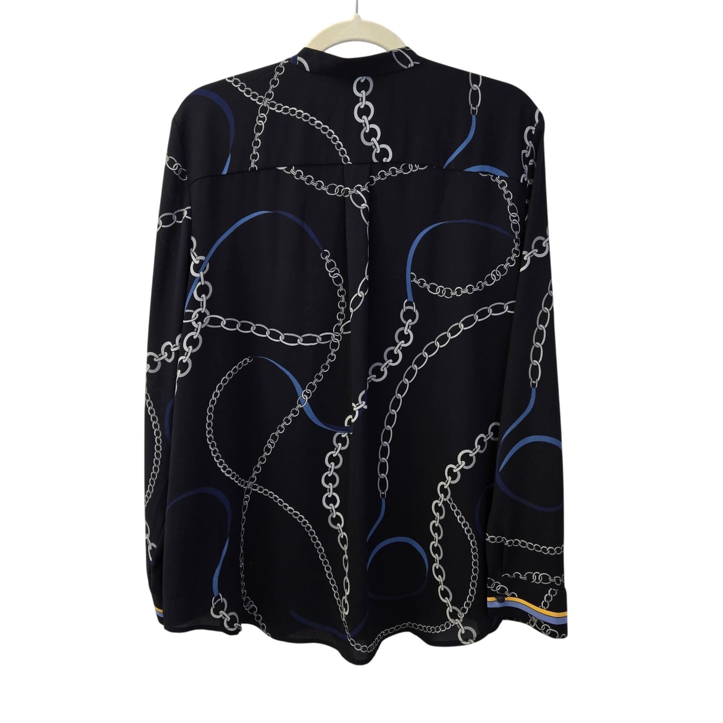 Ann Taylor Chain Print Cascading Ruffle & Pleat Detail Button Down Blouse Size XL