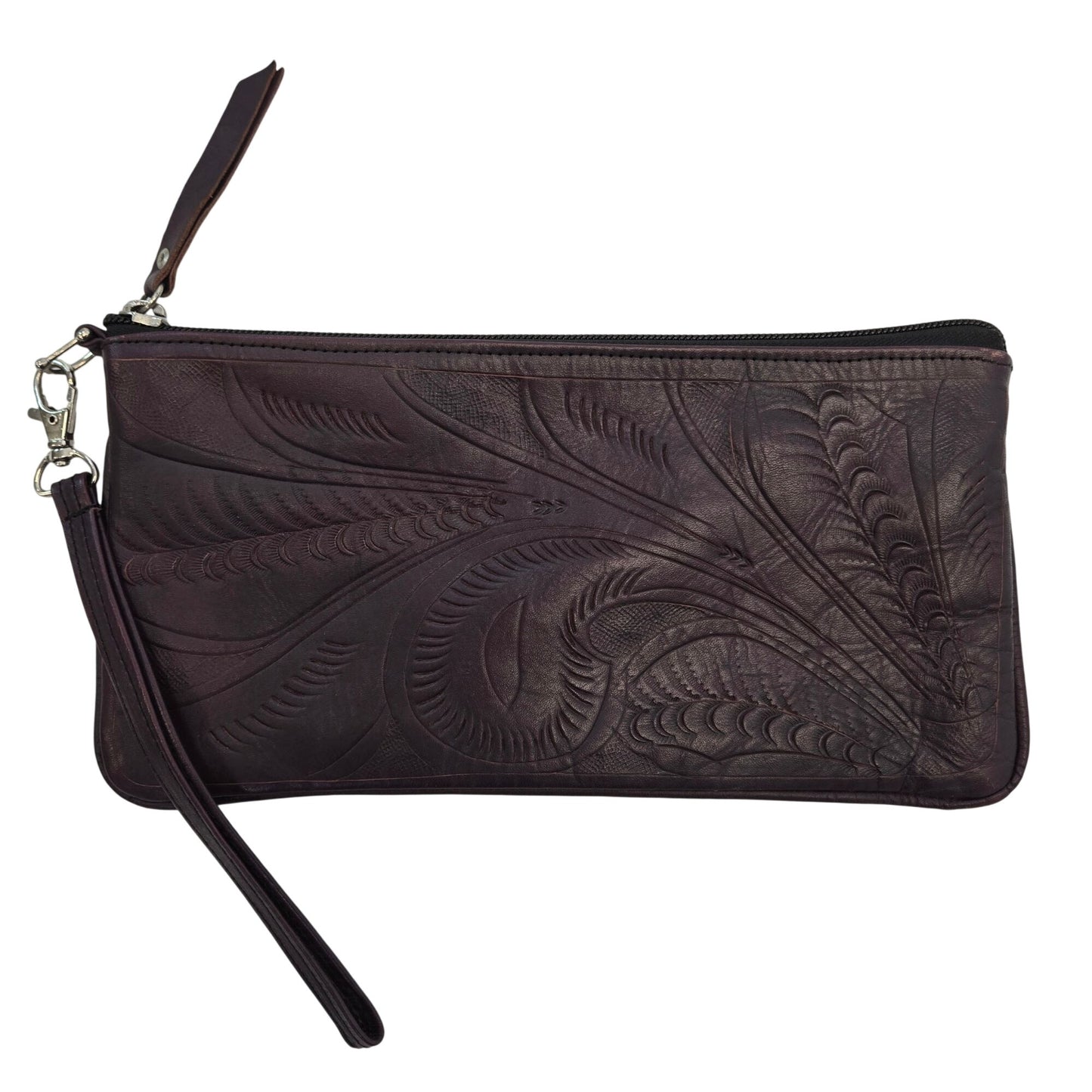 JL Saldivar Leather Embossed Clutch Wristlet Purse