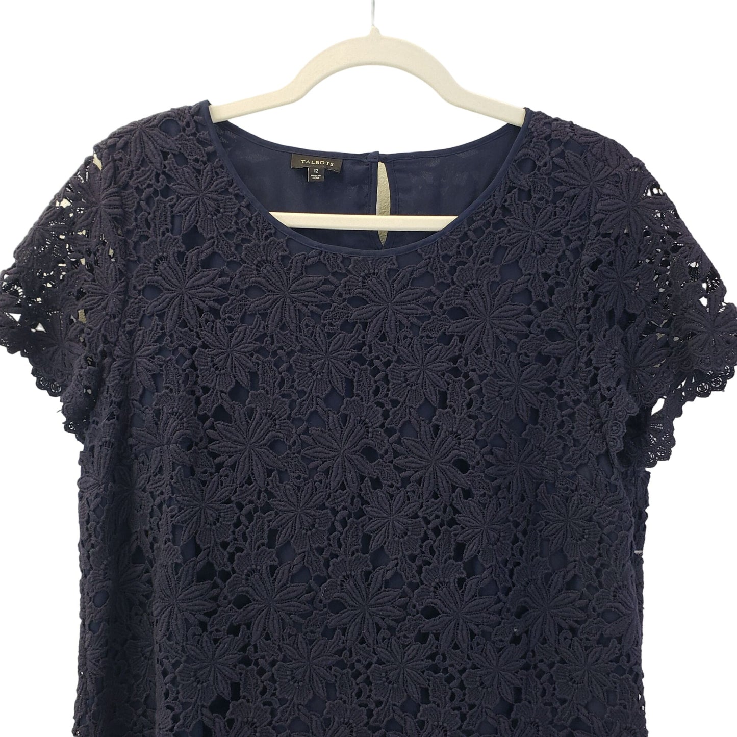 Talbots Navy Blue Lace Overlay Top Size 12