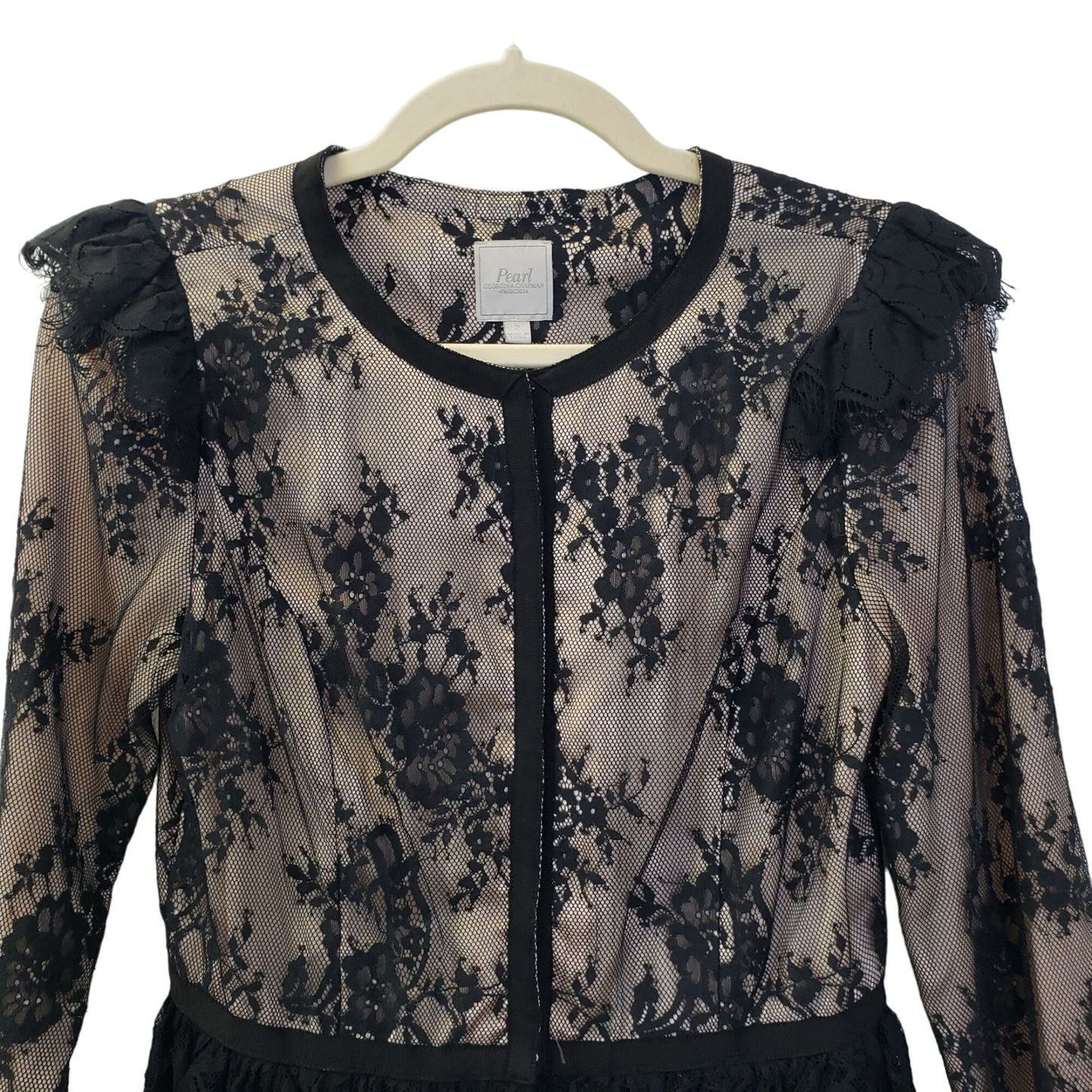 Pearl Georgina Chapman Floral Lace Overlay Peplum Blouse Size 2