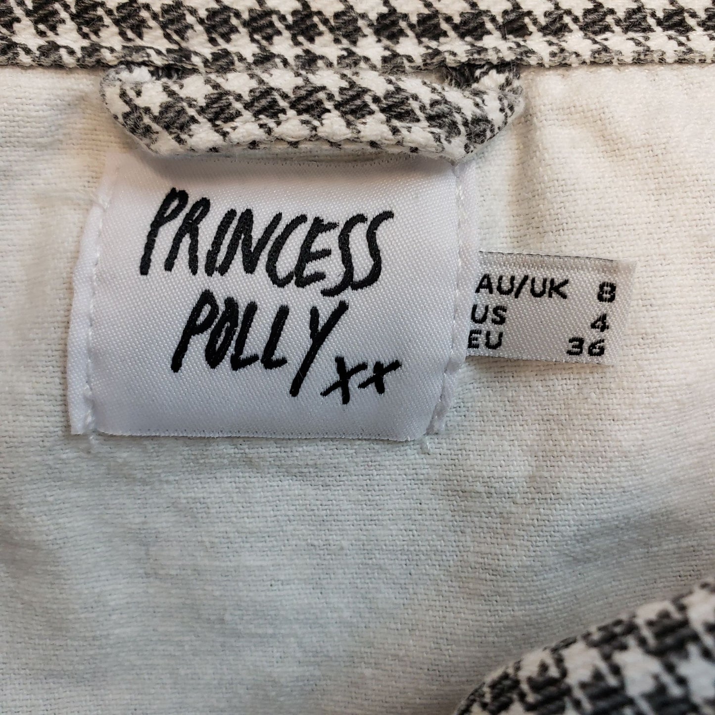 Princess Polly Houndstooth Cotton Cropped Frayed Denim Jacket Size 4