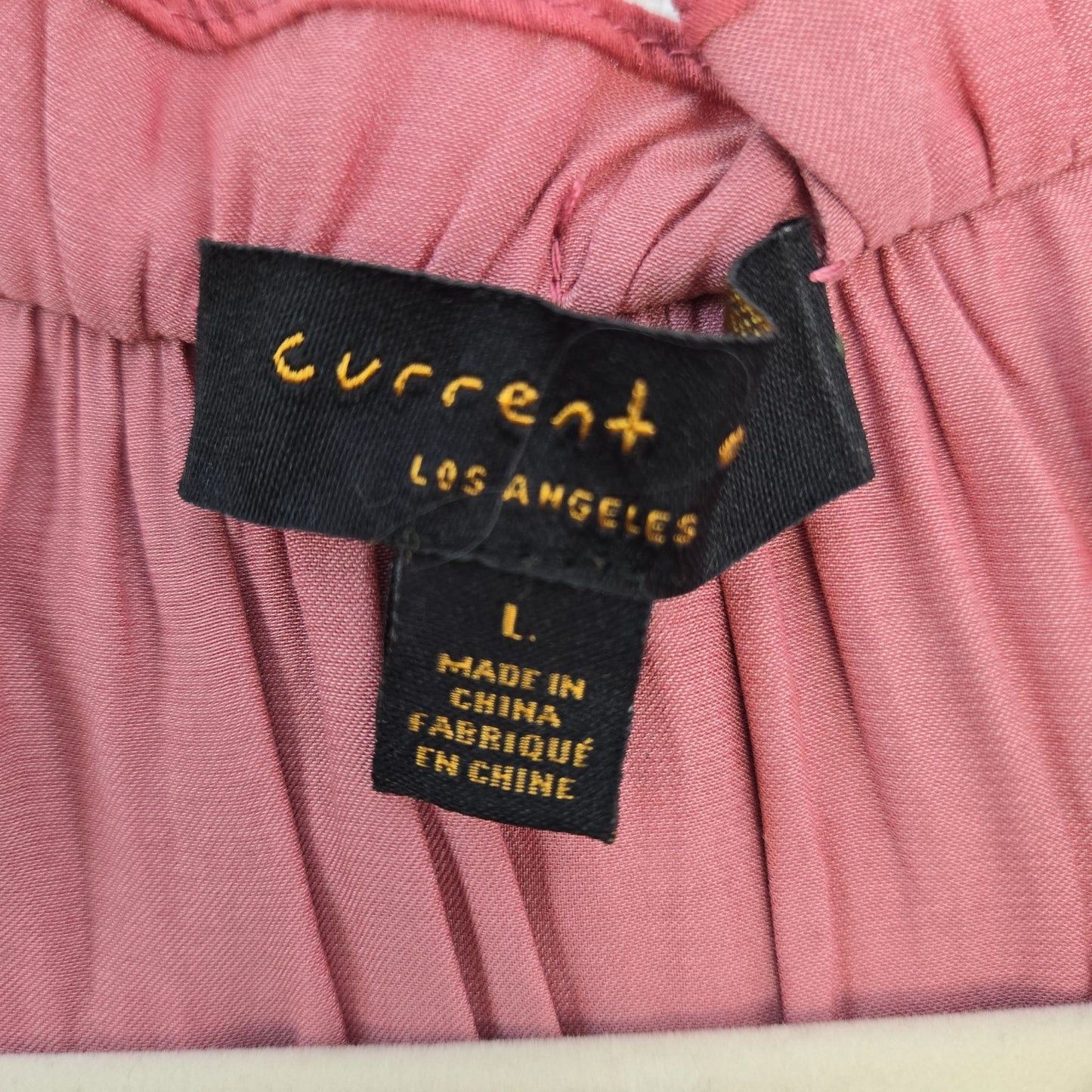 Anthro Current Air Ruched Shoulder Ruffle Trim Boho Midi Dress Size Large