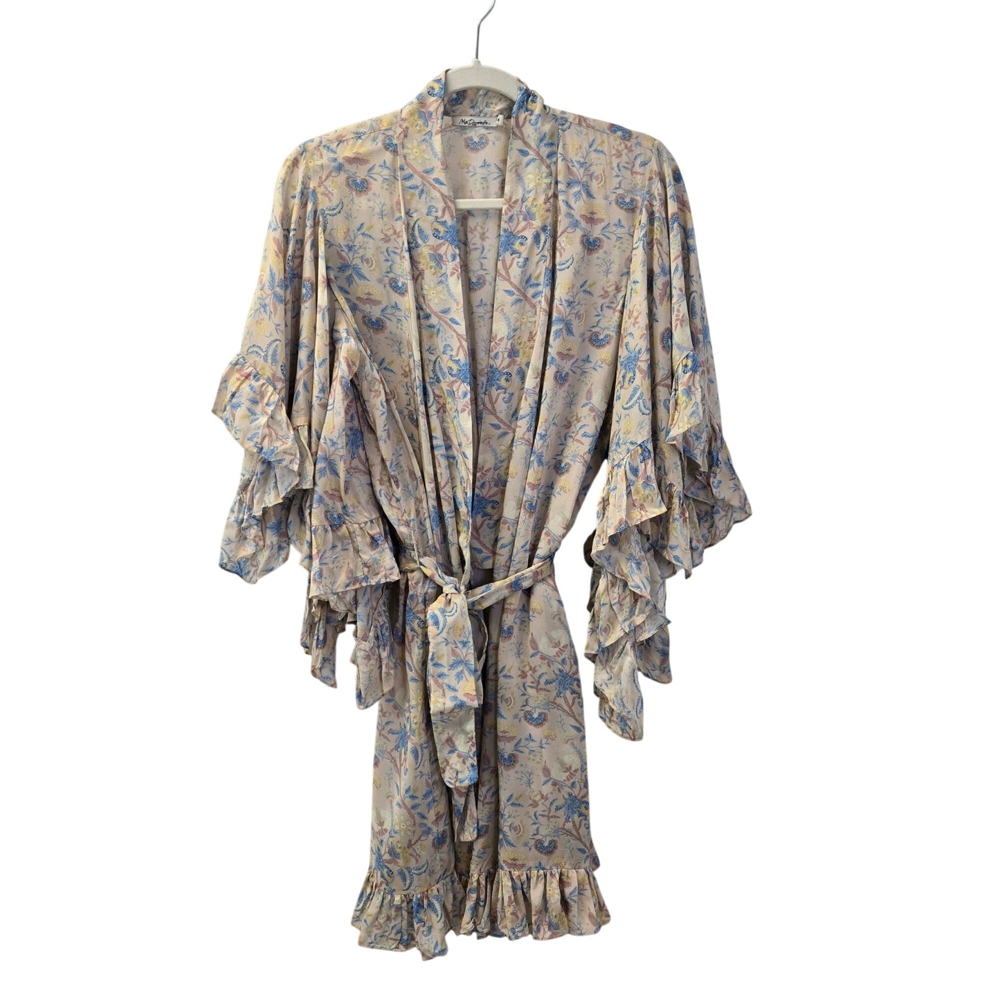 Mes Demoiselles Sally 100% Viscose Floral Ruffle Trim Kimono Belted Top Size 6