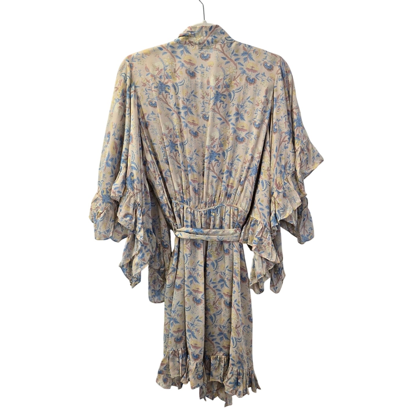 Mes Demoiselles Sally 100% Viscose Floral Ruffle Trim Kimono Belted Top Size 6