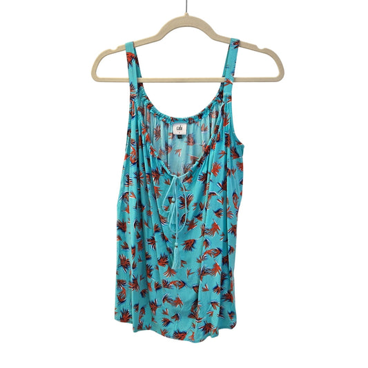 Cabi Tassel Tank Top Palm Leaf Print 100% Rayon Blouse Size Small