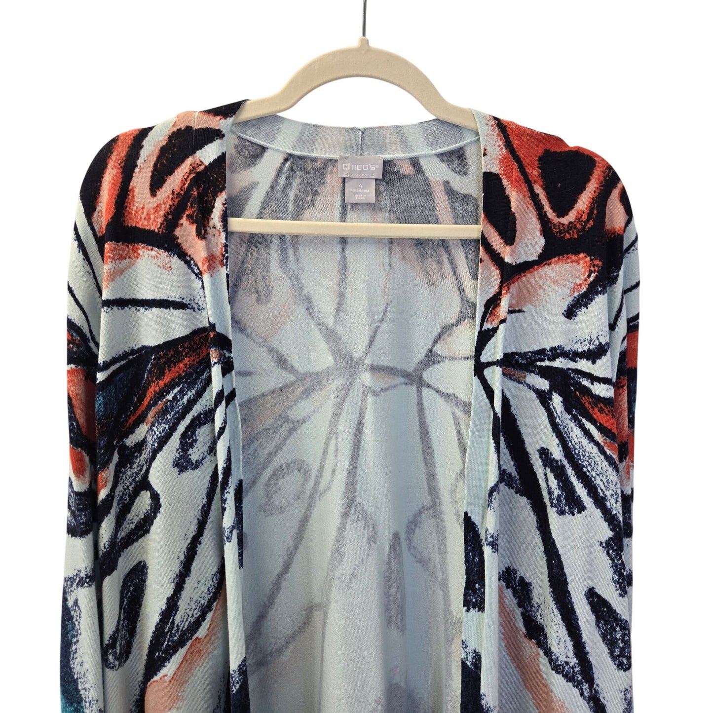 Chico's Butterfly Print Longline Open Cardigan Sweater Size Chico's 4/XXL