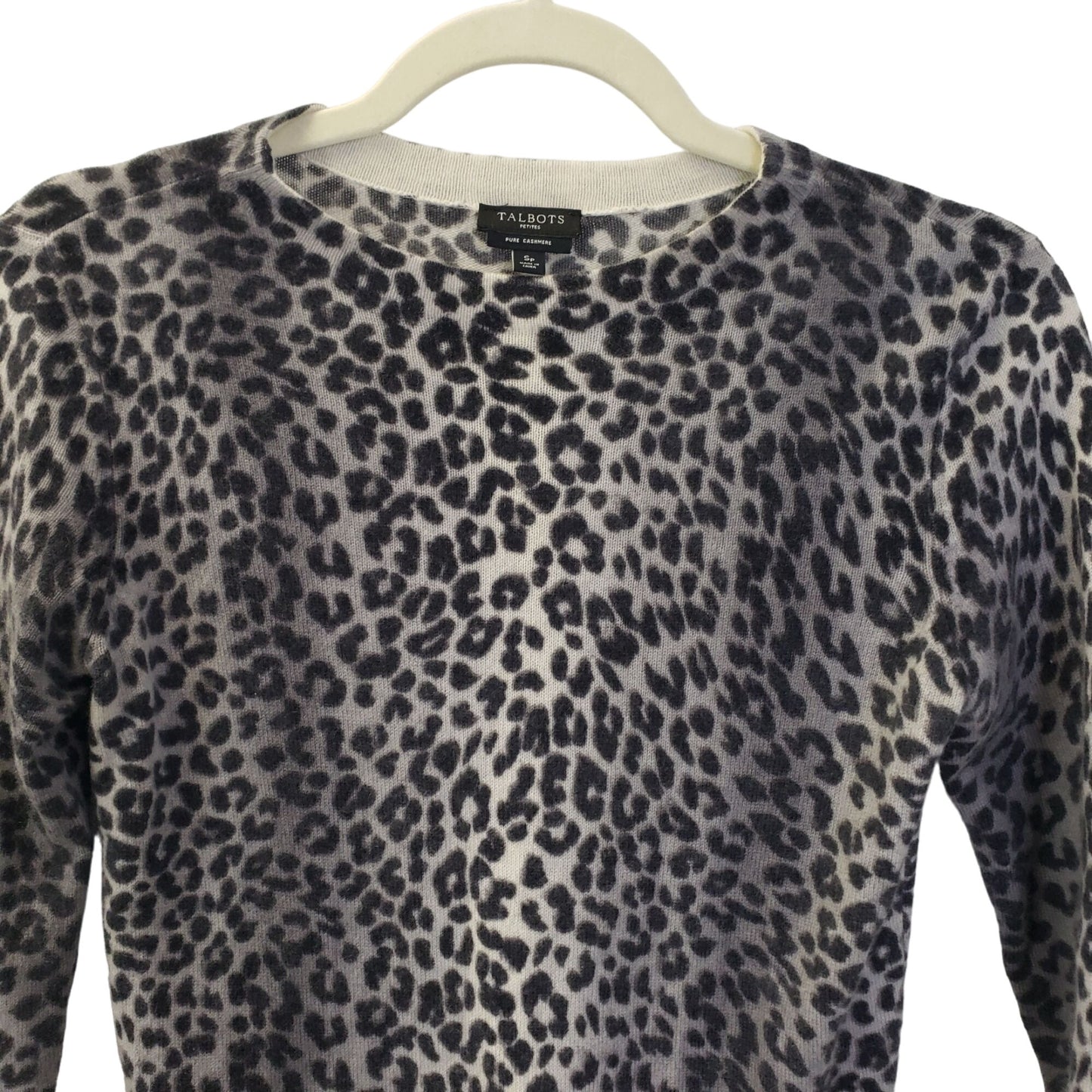 Talbots Pure Cashmere Leopard Print Crewneck Sweater Size Small Petite