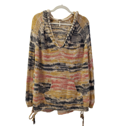 Free People Snow Cone Printed Oversized Linen Blend Hooded Sweater Size S/M