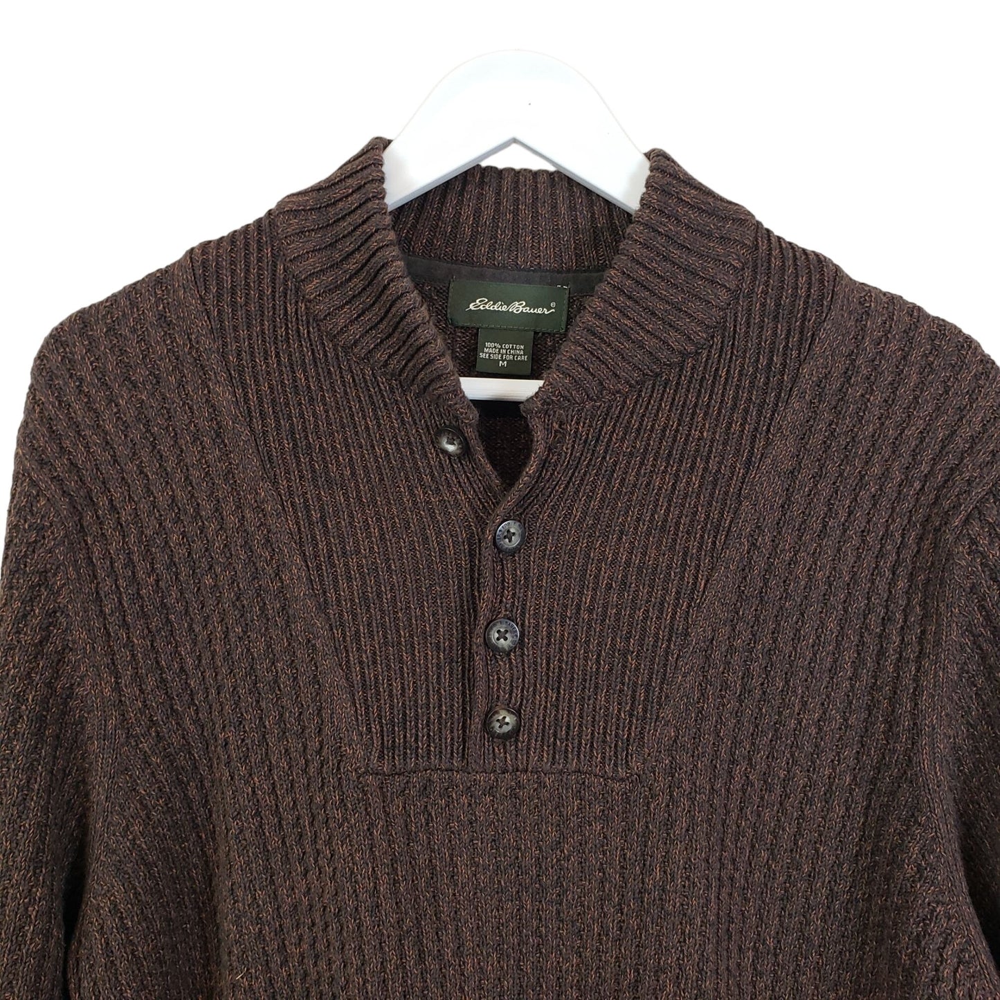 Eddie Bauer Thin Cable Knit Quarter Button Sweater Size Medium