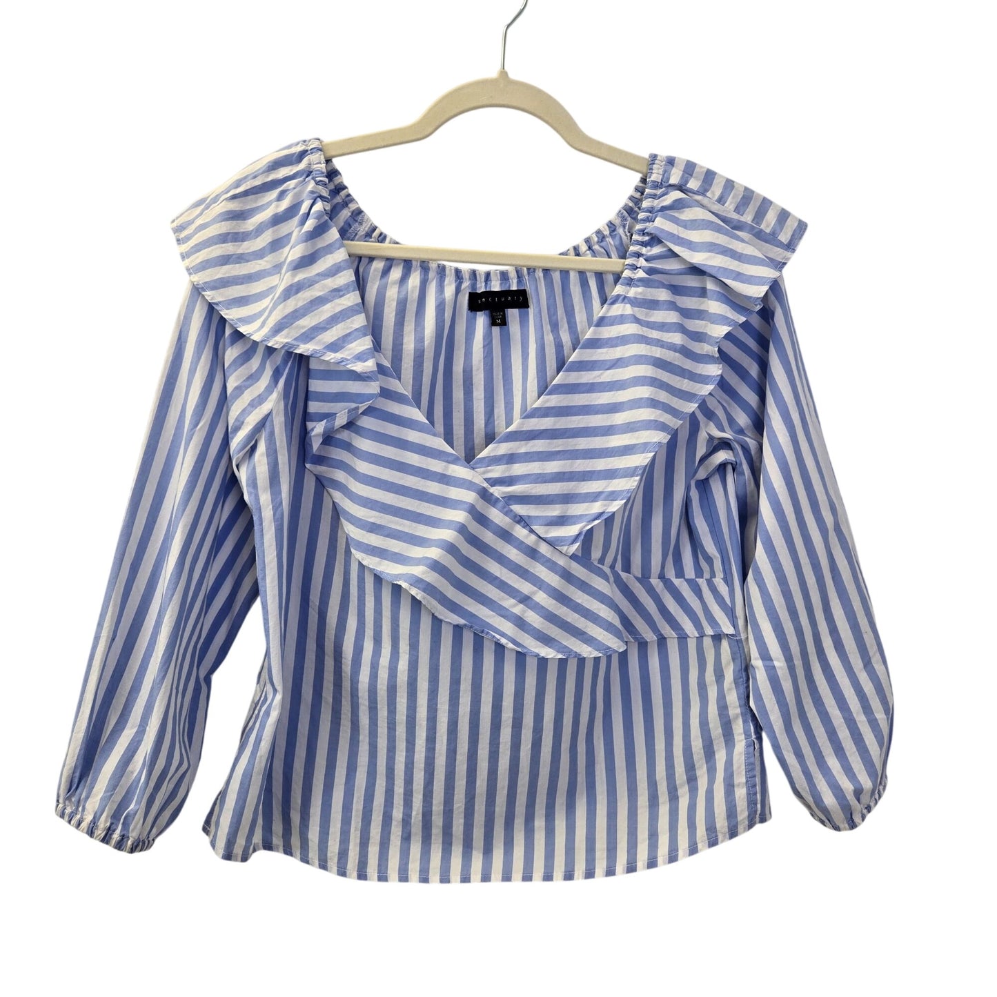 Sanctuary Striped Ruffle V-Neck Blouse Size Medium