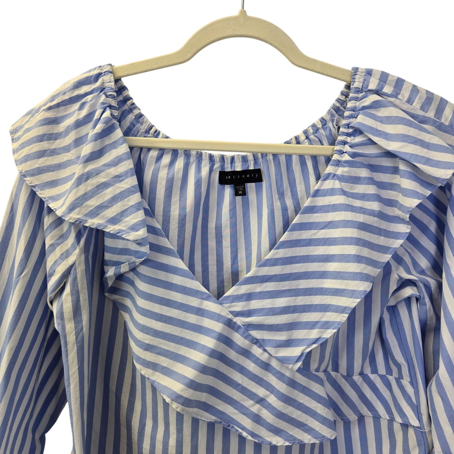 Sanctuary Striped Ruffle V-Neck Blouse Size Medium