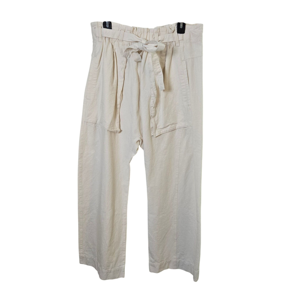 Free People Sky Rider Ecru Linen Blend Straight Leg Paper-Bag Pants Size Medium