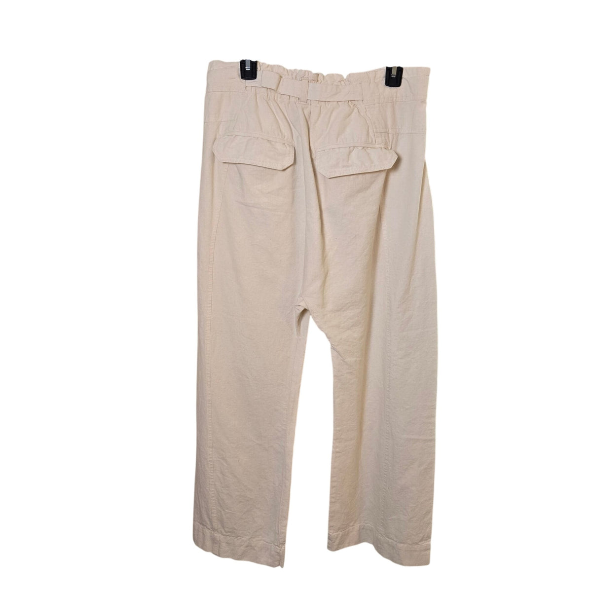 Free People Sky Rider Ecru Linen Blend Straight Leg Paper-Bag Pants Size Medium