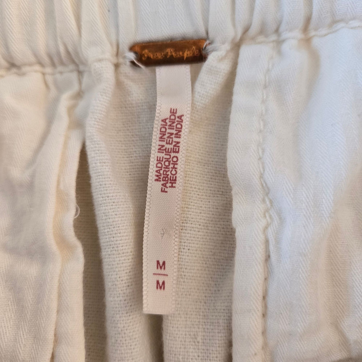 Free People Sky Rider Ecru Linen Blend Straight Leg Paper-Bag Pants Size Medium