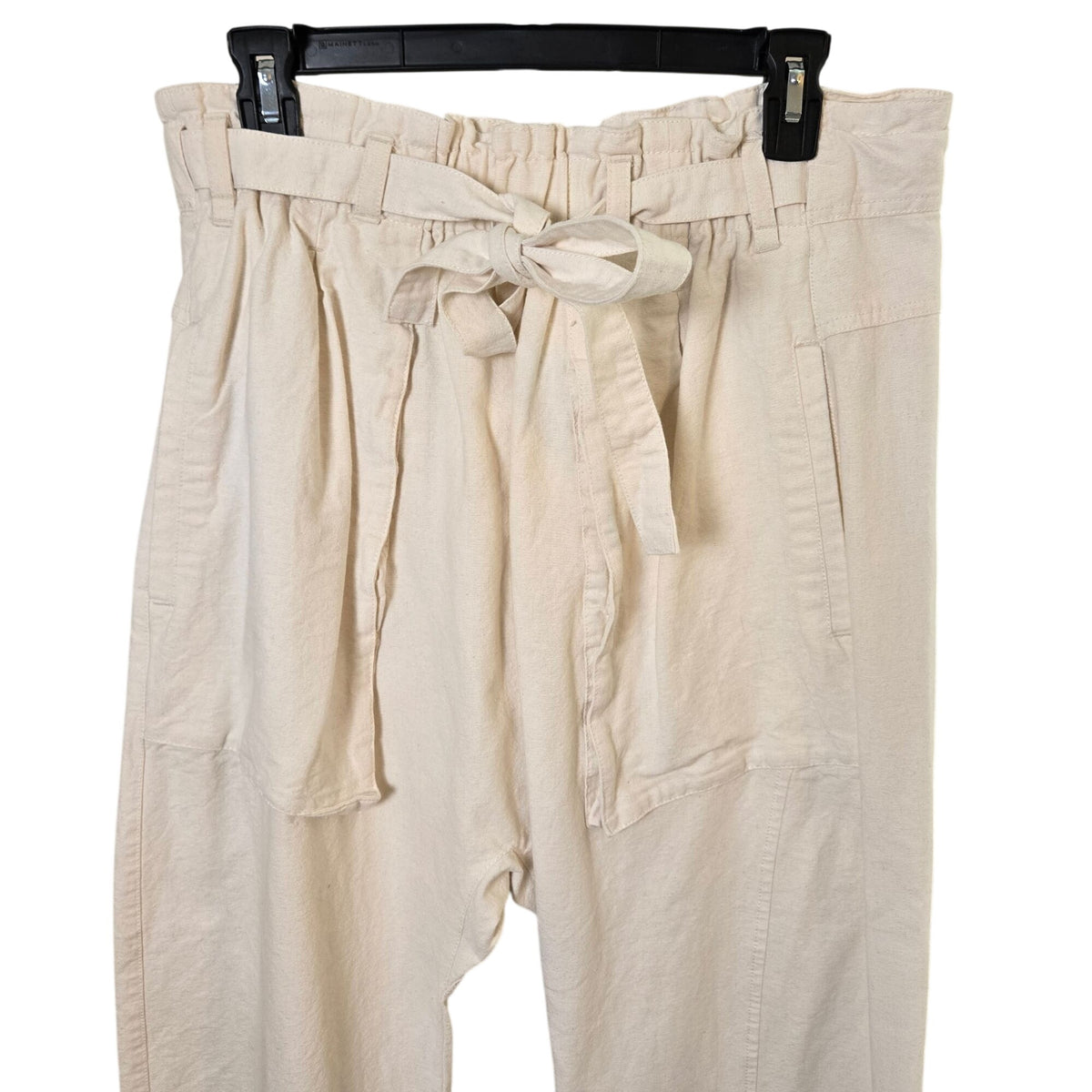 Free People Sky Rider Ecru Linen Blend Straight Leg Paper-Bag Pants Size Medium