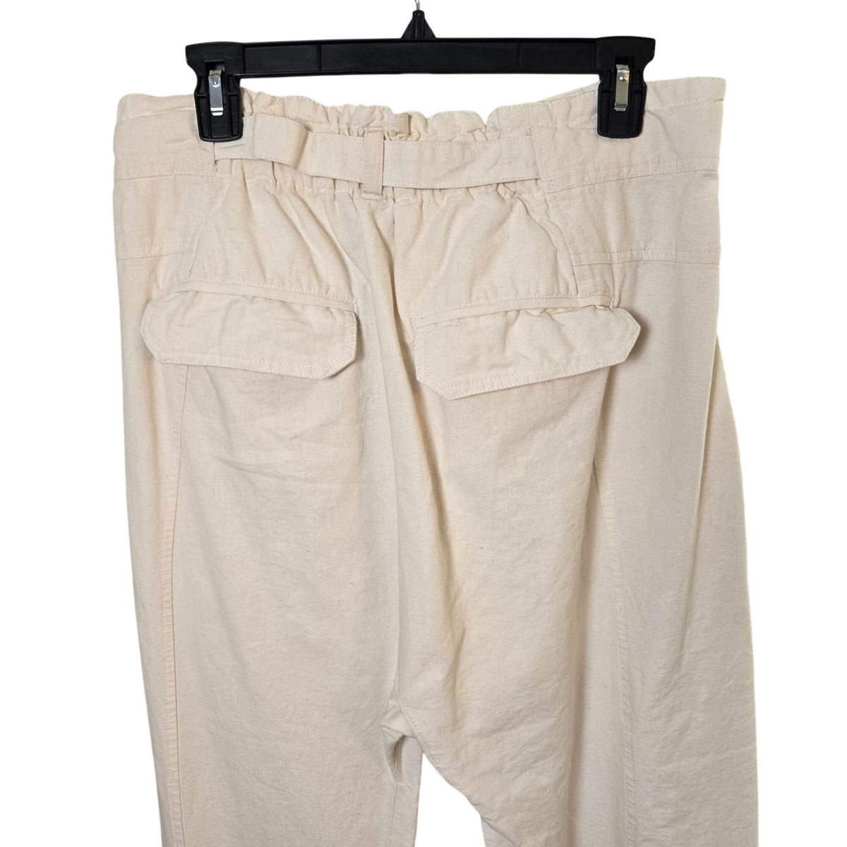 Free People Sky Rider Ecru Linen Blend Straight Leg Paper-Bag Pants Size Medium