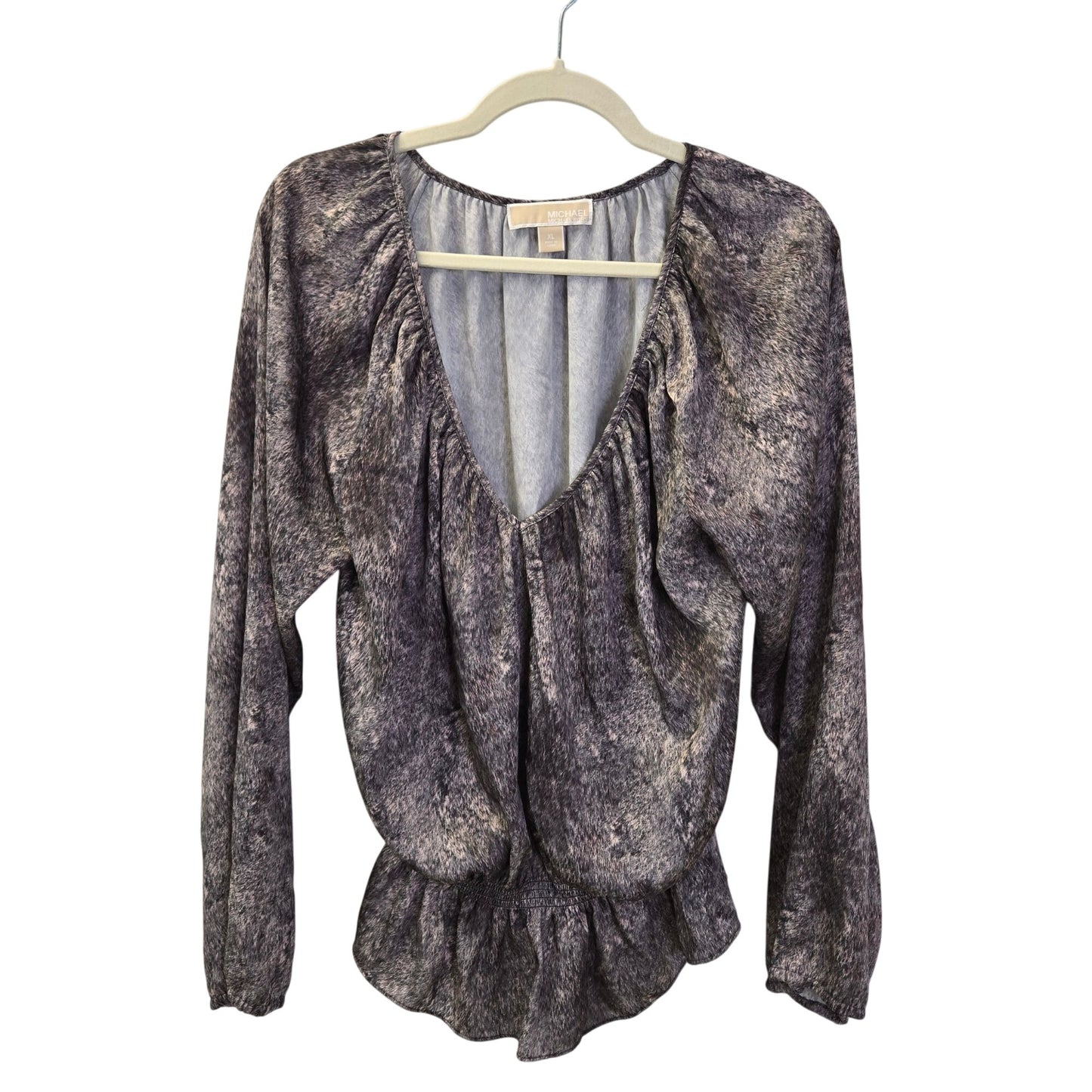 Michael Michael Kors Watercolor Print Smocked Waist Boho Blouse Size XL