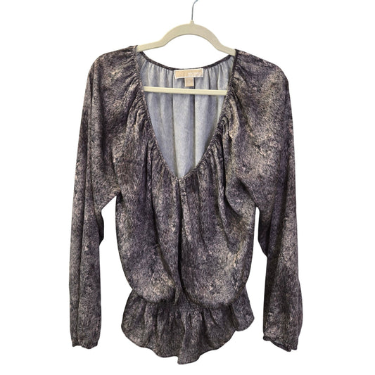 Michael Michael Kors Watercolor Print Smocked Waist Boho Blouse Size XL
