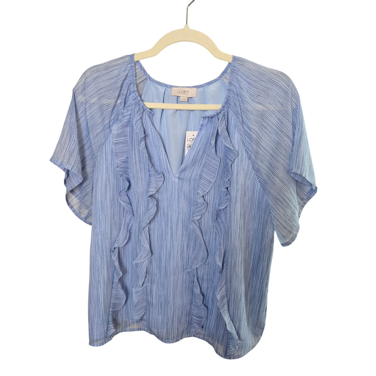 NWT Loft Outlet Allie Crinkle Ruffle Blouse in Derby Blue Size Small