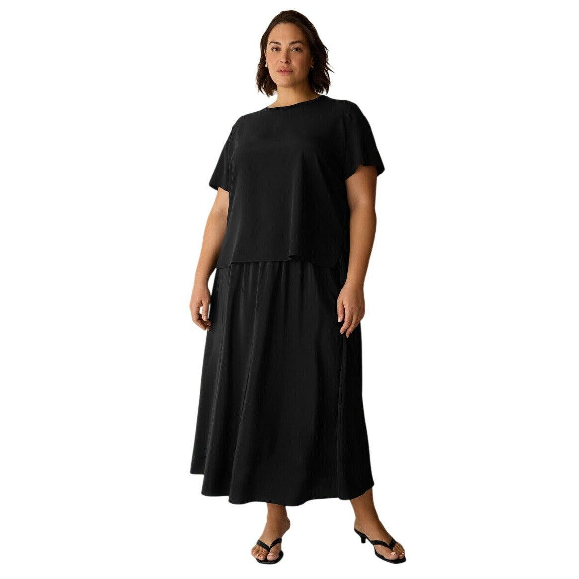 Eileen Fisher 100% Silk A-Line Midi Skirt Size XL