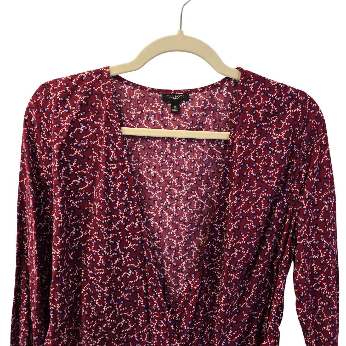 NWOT Talbots 100% Rayon Berry Bush Print Wrap Blouse Size Small Petite